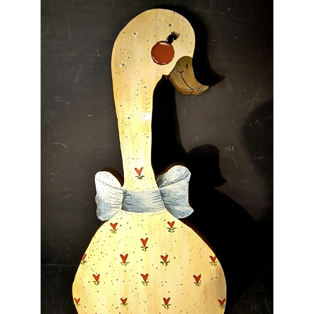 1999.  Vintage 1980s Hand Painted Folk Art Wooden Country Goose Wall Decor